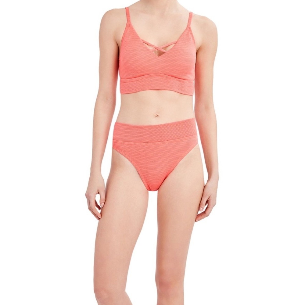 BCBG Paris Womens Textured High Waist Bikini Adjustable Straps Melon Sz XL